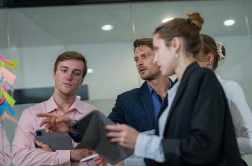 Professional career conversation in a bright office